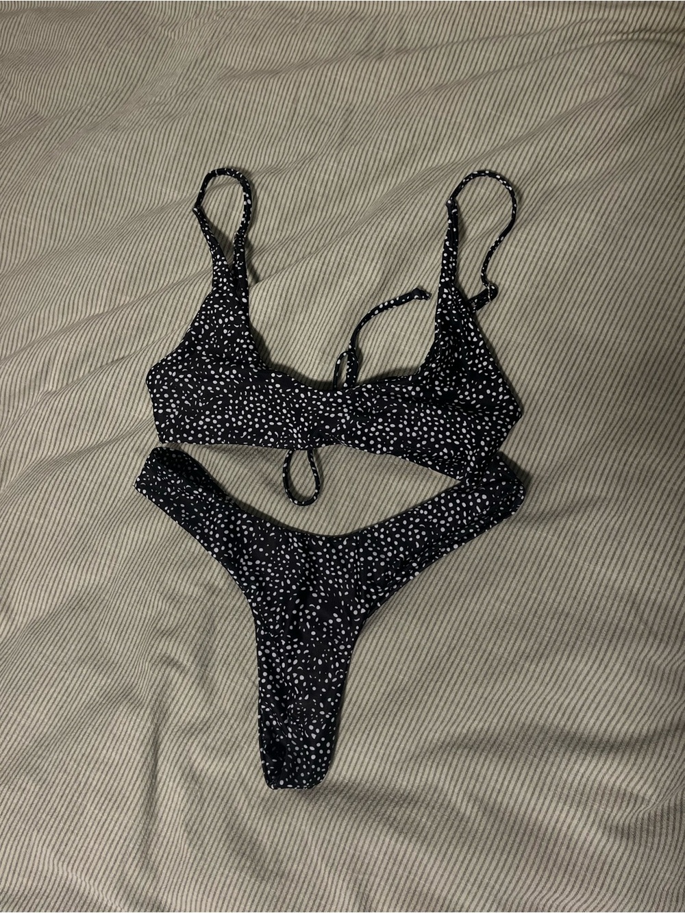 Zaful Black Bikini with White Dot Print